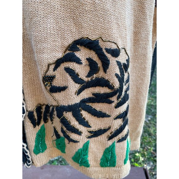 Safari Animal Embroidered Sweater Vest XL Black/Brown Cotton Blend Vintage Studi - Picture 7 of 11